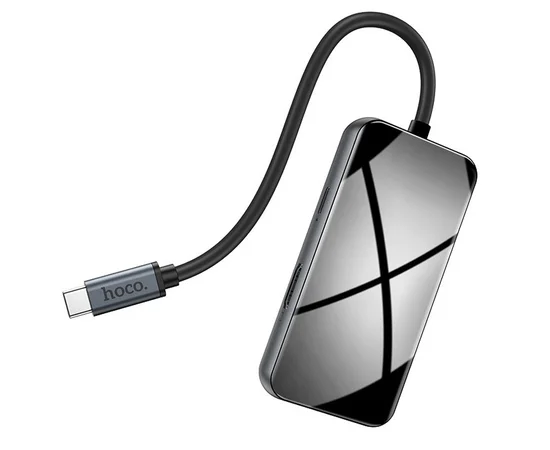 Переходник HUB Hoco HB16 Type-C to USB3.0*3+HDMI+PD+RJ45 Серый