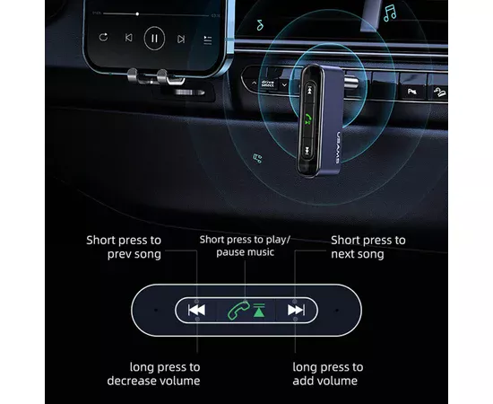 Bluetooth ресивер USAMS US-SJ519 3.5DC Mini Car Wireless Audio Receiver BT5.0 Серый