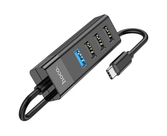 Перехідник Hoco HB25 Easy mix 4in1 (Type-C to USB3.0+USB2.0*3) Чорний