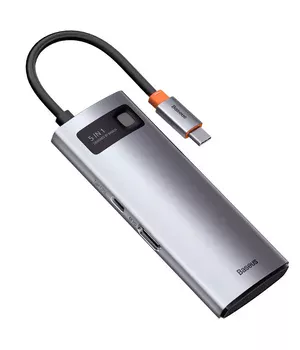 Переходник HUB Baseus Metal Gleam Series 5-in-1 Type-C (CAHUB-CX) Gray