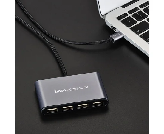 Перехідник HUB Hoco HB3 USB to Type-C Сталевий
