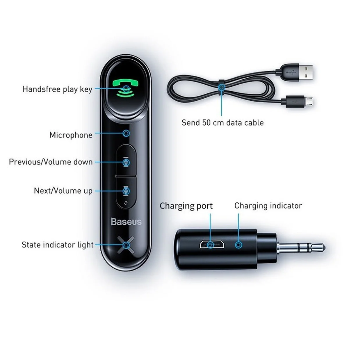 Адаптер Baseus AUX Qiyin Car Bluetooth Receiver (WXQY) Чорний