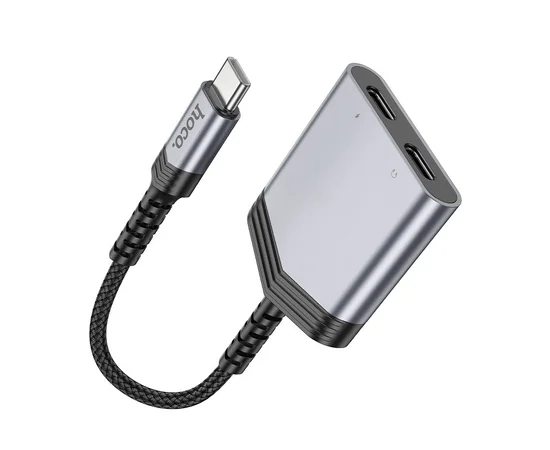 Перехідник Hoco LS40 Type-C до 2-й Type-C Metal gray