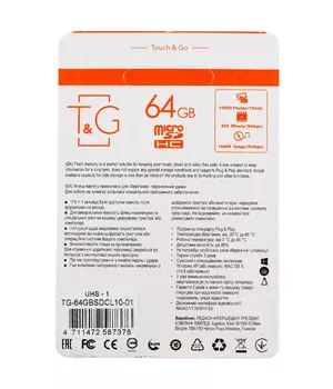 Карта памяти T&G microSDXC (UHS-1) 64 GB class 10 (с адаптером) Черный