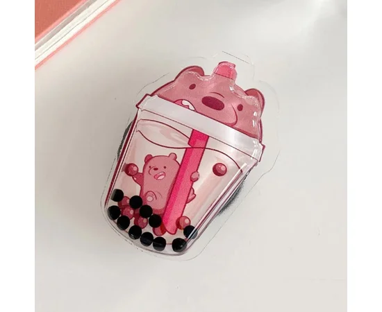 Тримач для телефону круглий (liquid shine) Напій Мишка / Рожевий