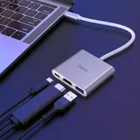 Перехідник HUB Hoco HB14 Type-C to USB3.0+HDMI+PD Сталевий