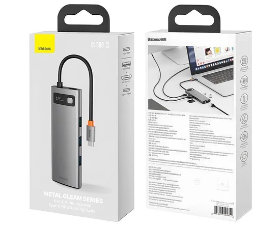 Перехідник HUB Baseus Metal Gleam Series 7-Port (Type-C to HDMI+USB3.0*3+PD+RJ45) (B0003070)