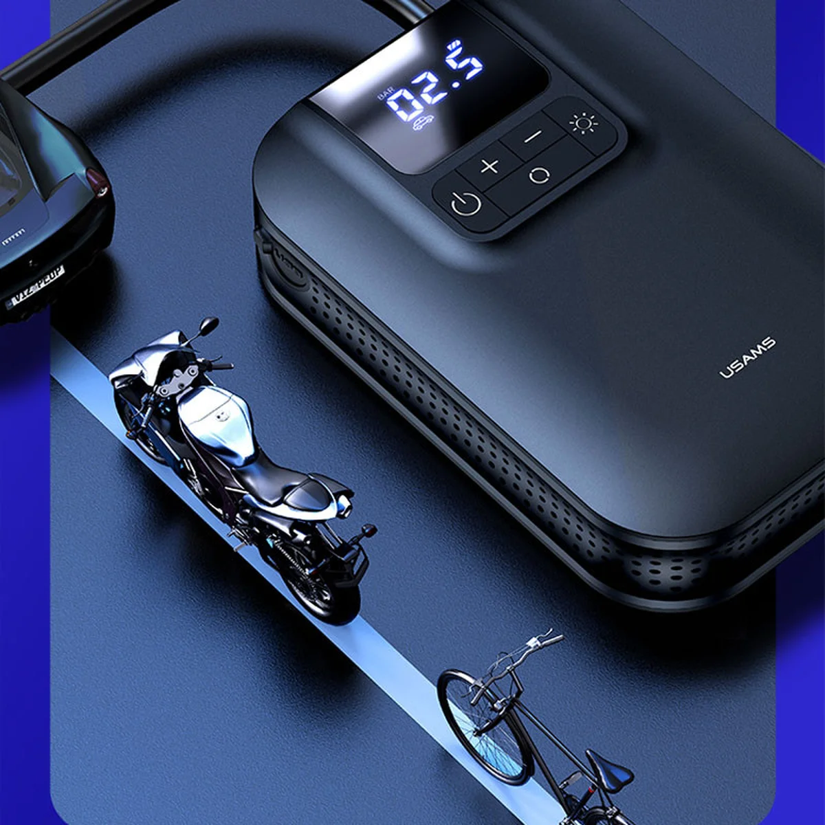 Портативный автокомпрессор для шин Usams US-ZB215 Mini Car 5000 mAh Черный