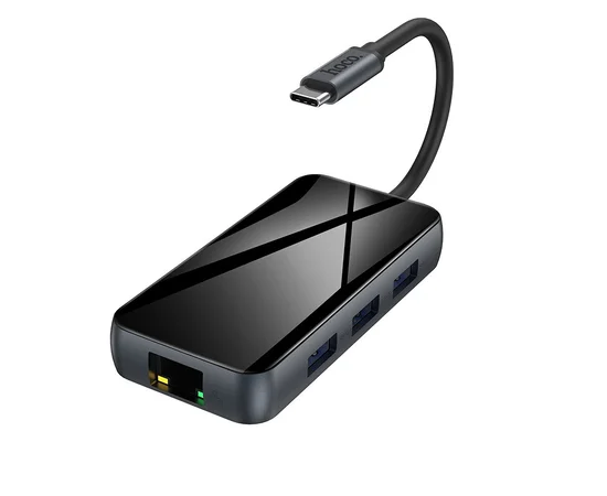 Переходник HUB Hoco HB16 Type-C to USB3.0*3+HDMI+PD+RJ45 Серый