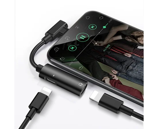 Переходник Hoco LS18 "Tanco" Dual Lightning Черный