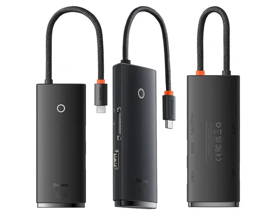 Перехідник HUB Baseus Lite Series 6in1 (Type-C to HDMI+2xUSB3.0+Type-C Data+SD/TF) (WKQX050001) Black