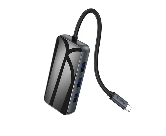 Переходник HUB Hoco HB16 Type-C to USB3.0*3+HDMI+PD+RJ45 Серый