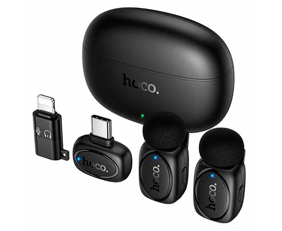 Петличний бездротовий мікрофон Hoco L19 Graceful dual-mic 2in1 (Lightning/Type-C) Black