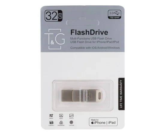 Флеш-драйв T&G 008 Metal series USB 3.0 - Lightning 32GB Срібний