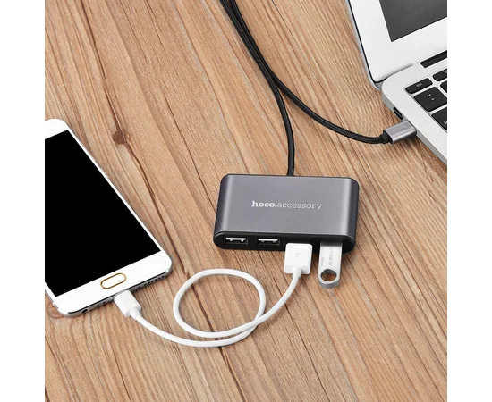 Перехідник HUB Hoco HB3 USB to Type-C Сталевий