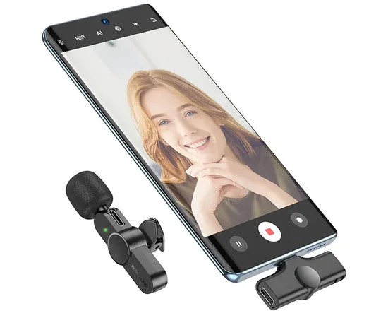 Петличний бездротовий мікрофон Borofone BFK12 Trophy lavalier Lightning Black