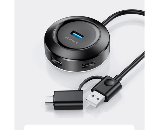 Адаптер USAMS US-SJ416 4 USB HUB Smart Adapter USB3.0+Type-C3.0 Черный