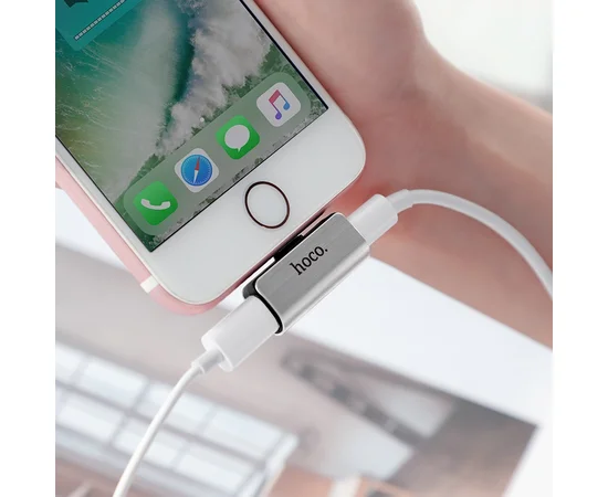 Перехідник Hoco LS24 Lightning to lightning audio / lightning Сталевий