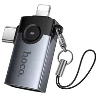 Переходник Hoco UA46D OTG 2in1 Lightning male/Type-C male to USB female Metal gray