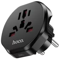 Сетевой универсальный переходник Hoco AC6 3in1 (EU) Black