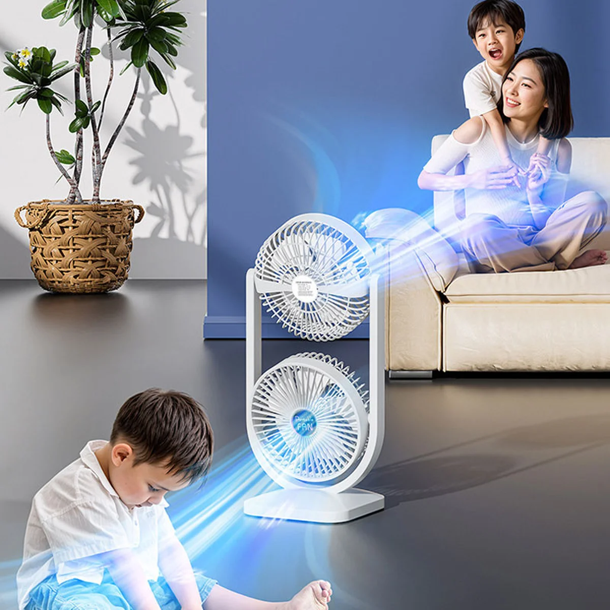 Настольный вентилятор Double head с регулировкой угла наклона 3000 mAh White