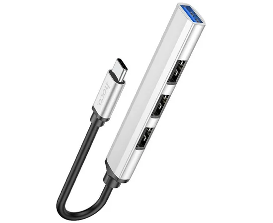 Переходник Hoco HB26 4in1 (Type-C to USB3.0+USB2.0*3) Silver