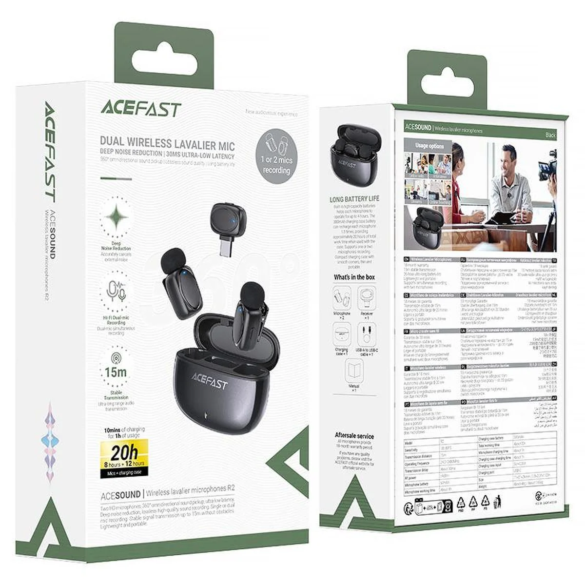 Петличный беспроводной микрофон Acefast R2 Type-C Black