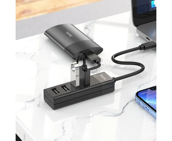 Перехідник Hoco HB25 Easy mix 4in1 (Type-C to USB3.0+USB2.0*3) Чорний
