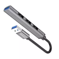 Перехідник Hoco HB26 4in1 (USB to USB3.0+USB2.0*3) Metal gray
