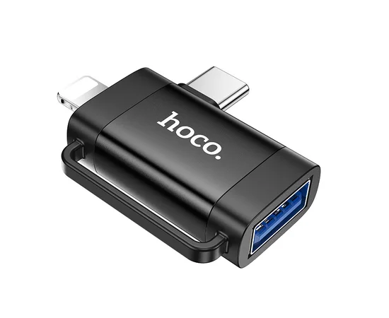 Переходник Hoco UA31F OTG 2in1 Lightning male/Type-C male to USB female Black