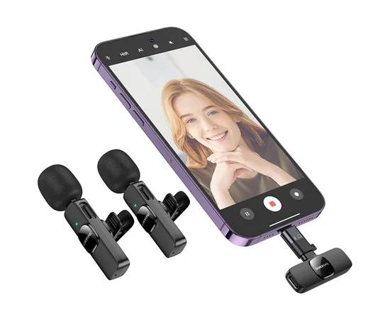 Бездротовий петличний мікрофон Borofone BFK15 Dual-mic lavalier Lightning/Type-C Black