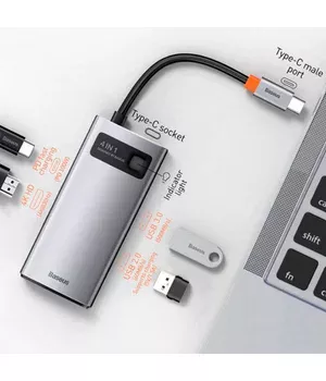 Переходник HUB Baseus Metal Gleam Series 4-in-1 Type-C (CAHUB-CY) Gray