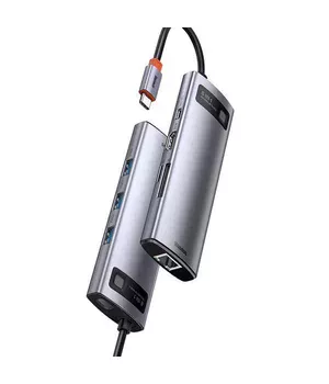 Переходник HUB Baseus Metal Gleam Series 7-Port (Type-C to HDMI+USB3.0*3+PD+RJ45) (B0003070) Station Gray