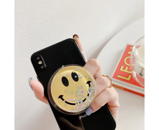 Тримач для телефону круглий (liquid shine) Смайл жовтий