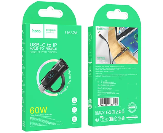 Переходник Hoco UA32A Type-C male to Lightning female display adapter Black