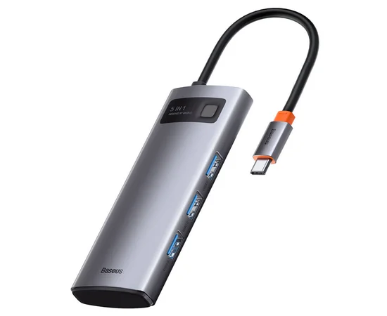 Перехідник HUB Baseus Metal Gleam Series 5-in-1 Multifunctional 30Hz (WKWG020013) Сірий