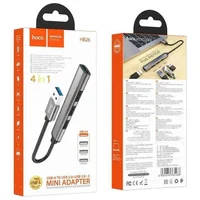 Перехідник Hoco HB26 4in1 (USB to USB3.0+USB2.0*3) Metal gray