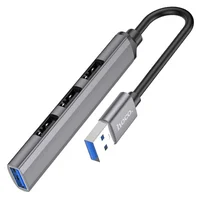 Перехідник Hoco HB26 4in1 (USB to USB3.0+USB2.0*3) Metal gray