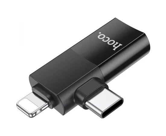 Переходник Hoco UA17 2in1 Lightning Male/Type-C Male to USB female Black