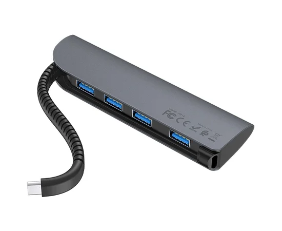 Переходник HUB Hoco HB12 Type-C Серый