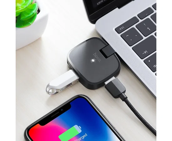 Переходник HUB Hoco HB11 Type-C to 3 USB Черный