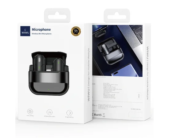 Петличный беспроводной микрофон WIWU Wi-WM001 Wireless mini microphone (Type-C) Black