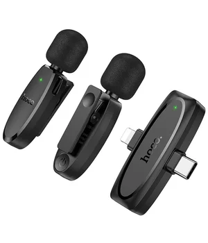 Петличный беспроводной микрофон Hoco L15 Dual-mic clip-on wireless digital (Lightning/Type-C) Black