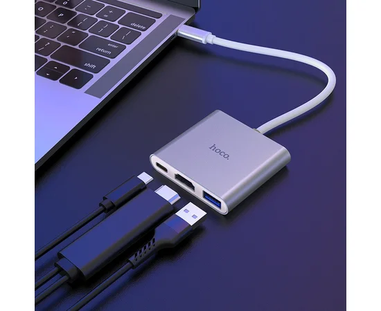 Переходник HUB Hoco HB14 Type-C to USB3.0+HDMI+PD Стальной