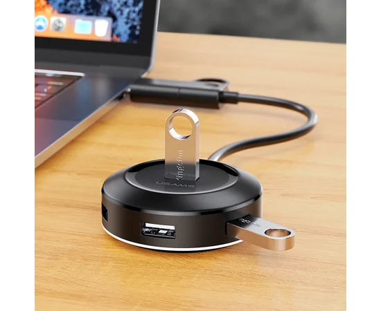 Адаптер USAMS US-SJ416 4 USB HUB Smart Adapter USB3.0+Type-C3.0 Черный