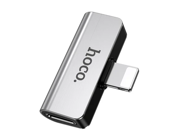 Перехідник Hoco LS24 Lightning to lightning audio / lightning Сталевий