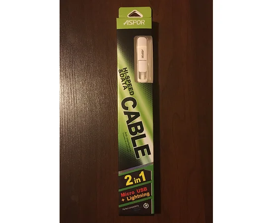 Lightning USB+Micro USB 2в1 кабель "Aspor" 1m для iPhone/iPod/iPad