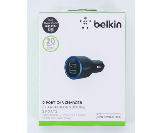 Автомобильная зарядка АЗУ "Belkin" 2A черная на 2 USB порта