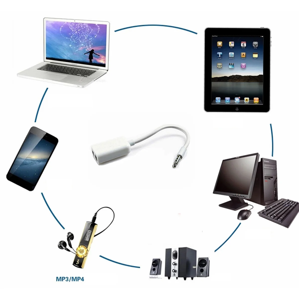 Кабель-перехідник Jack 3.5 M / 2 F білий