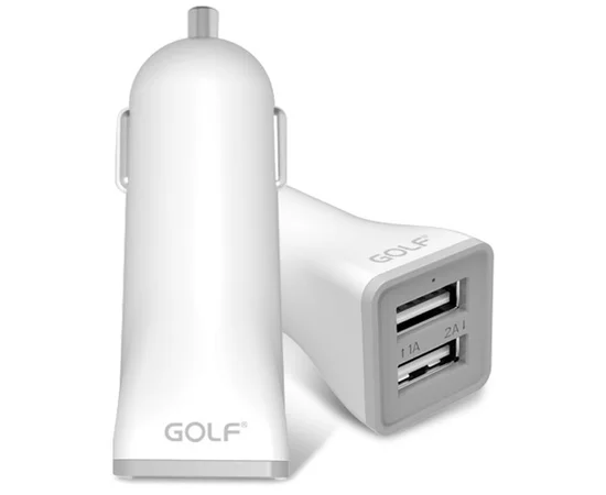 Автомобильная зарядка АЗУ "GOLF" 2.1A/1A белая на 2 USB порта